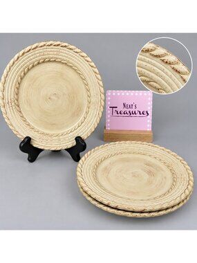 Roscher BELLINI CREAM Embossed Rope Ring Earthenware Lunch Salad Plates Set 3